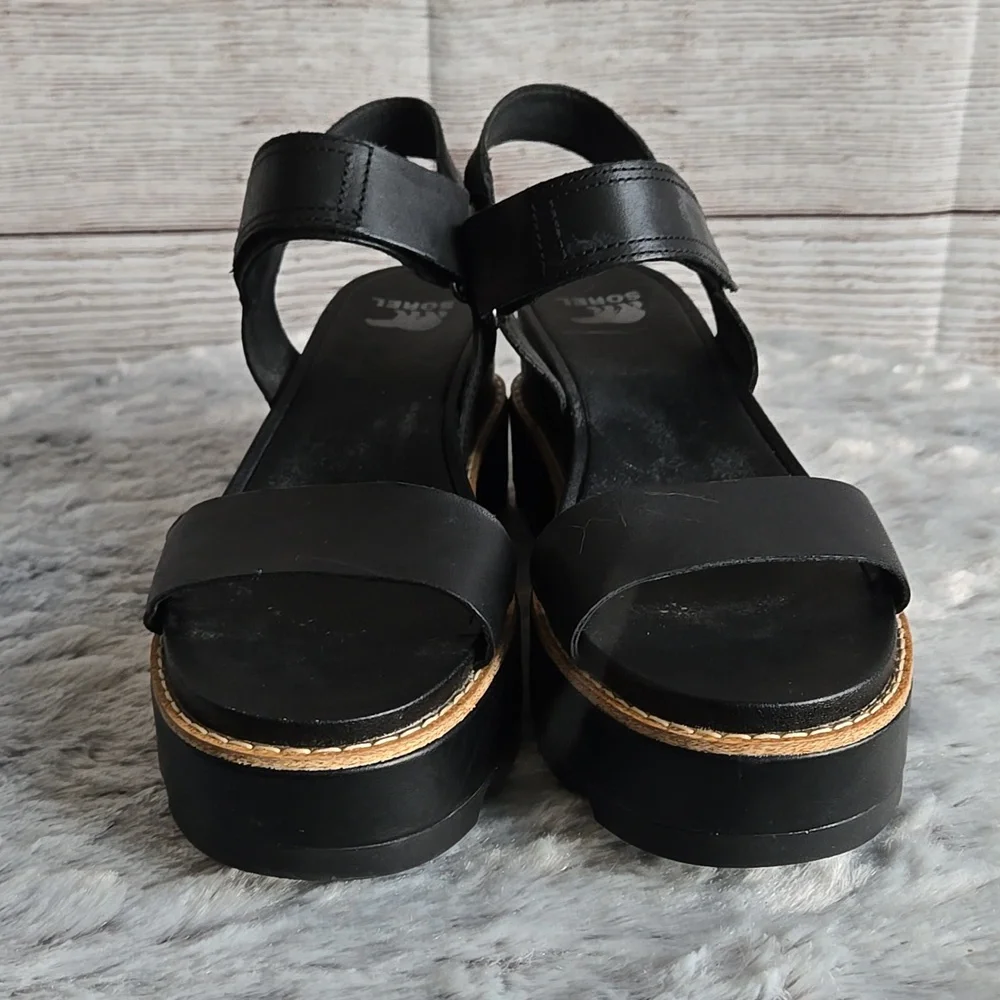 Sorel Black/Tan Platform Sandals, Womens 9 - Picture 8 of 12